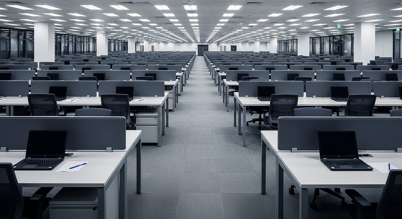 An immaculate empty open-plan office floor